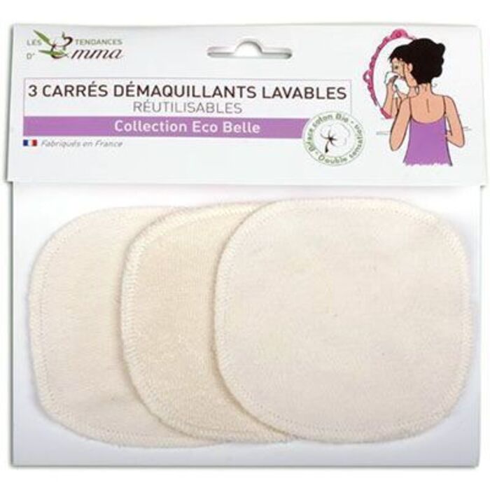 Photo de 3 carrés démaquillants lavables coton bio biface Les tendances d'emma 3 carrés démaquillants lavables coton bio biface Les tendances d'emma-142391
