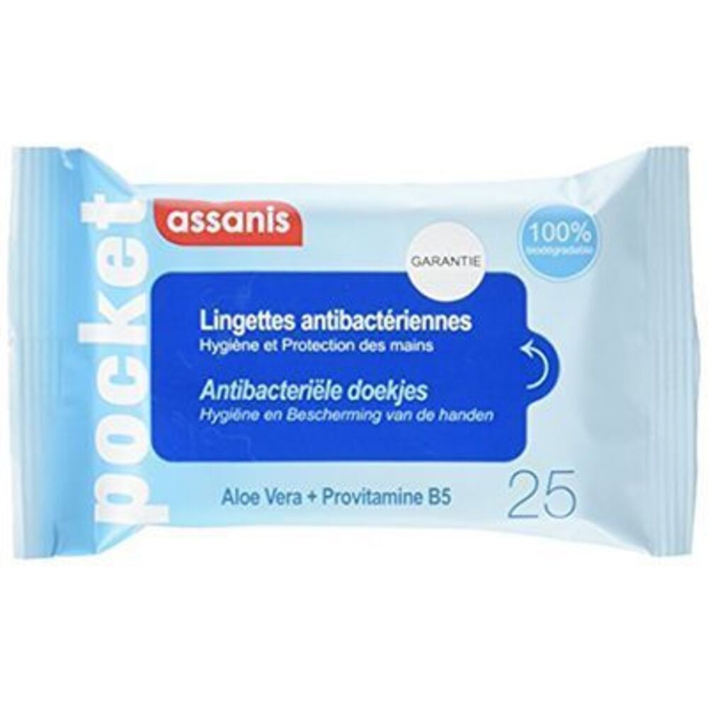Photo de Assanis pocket 25 lingettes antibactériennes Assanis Assanis pocket 25 lingettes antibactériennes Assanis-216972