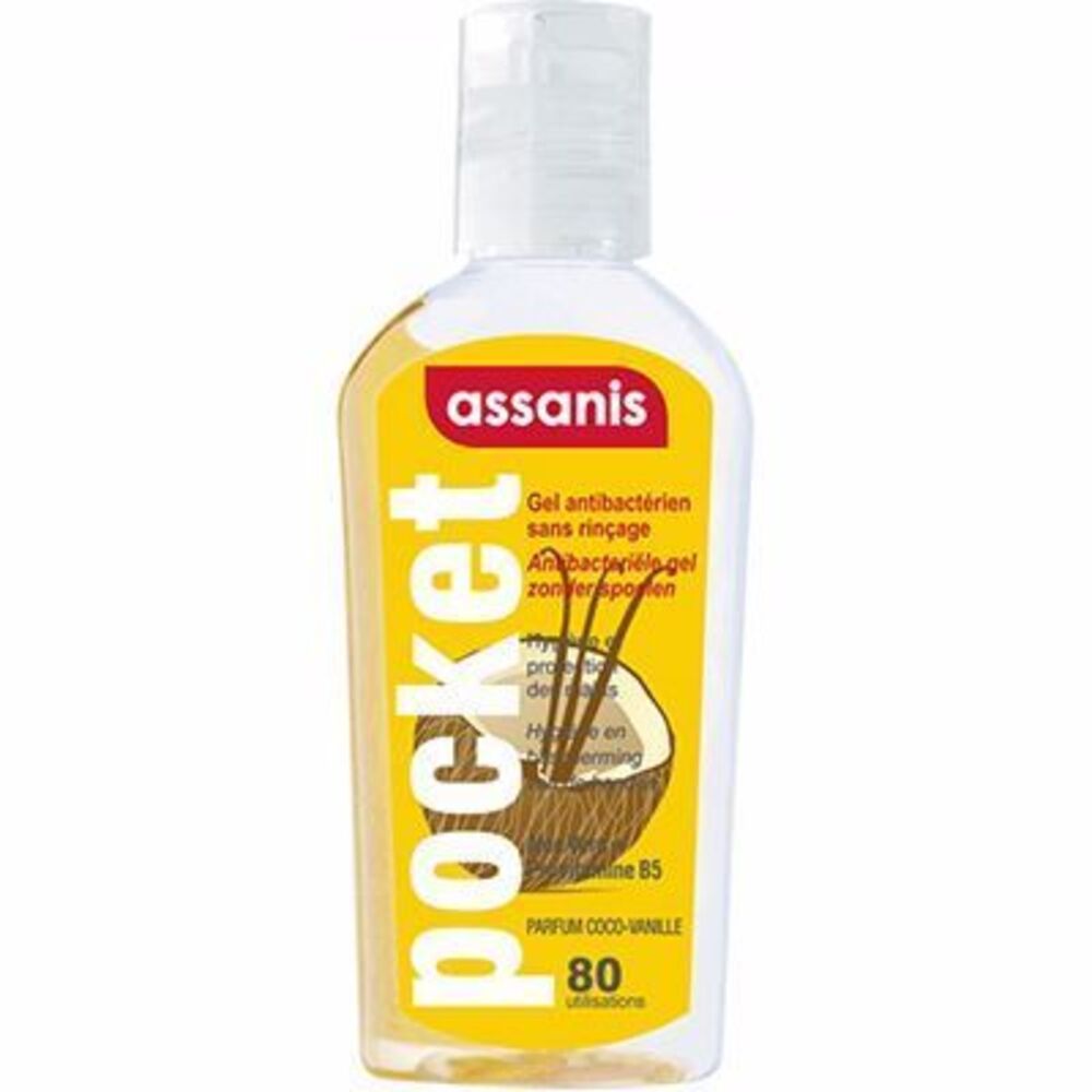 Photo de Assanis pocket gel antibactérien sans rinçage coco vanille 80ml Assanis Assanis pocket gel antibactérien sans rinçage coco vanille 80ml Assanis-190743
