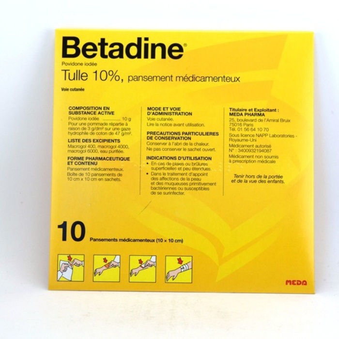 Photo de Betadine tulle 10% - 10 sachets Meda pharma Betadine tulle 10% - 10 sachets Meda pharma-193996