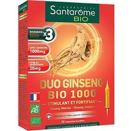 Bio duo ginseng bio 1000 stimulant et fortifiant 20x10 ampoules - santarome -222433