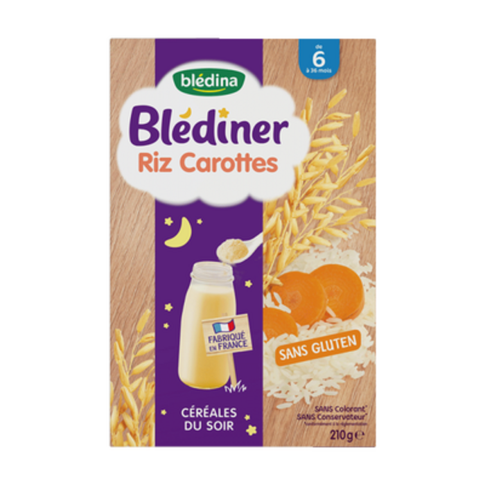 Photo de Blédiner riz carottes 210g Bledina Blédiner riz carottes 210g Bledina-229006