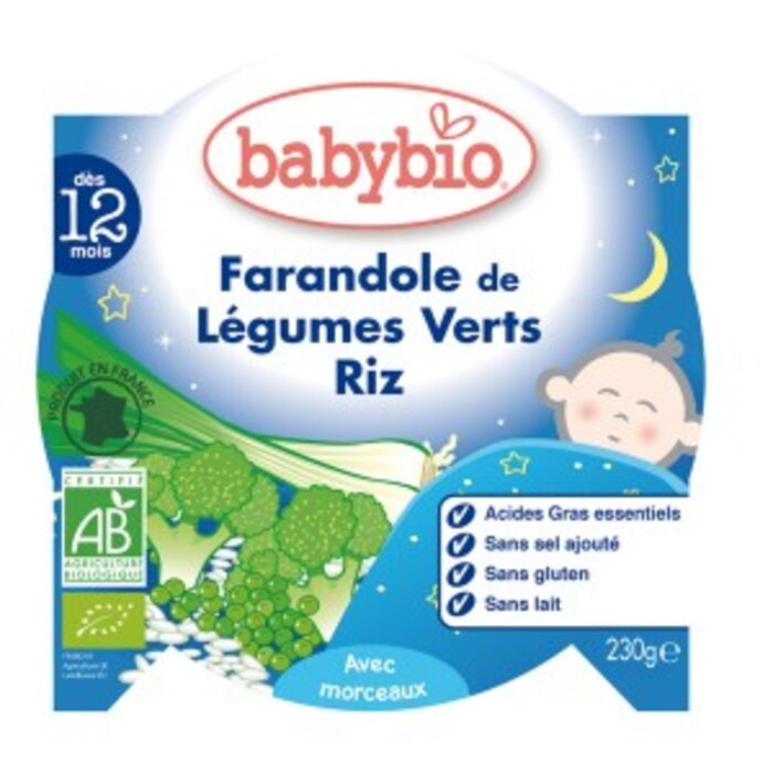 Photo de Bonne nuit légumes verts et riz bio - dès 12 mois - 230g Babybio Bonne nuit légumes verts et riz bio - dès 12 mois - 230g Babybio-133650