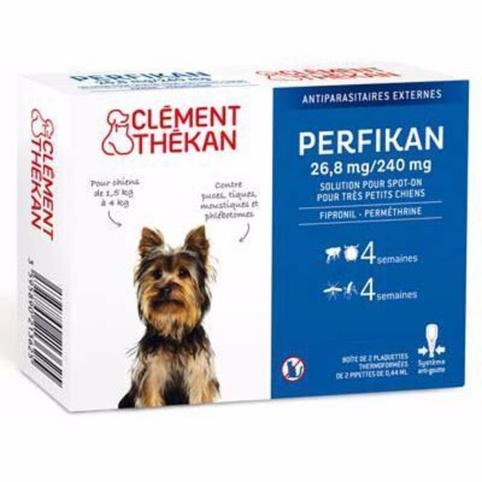 Photo de Clement thekan 26,8 mg/240 mg très petits chiens 4 pipettes Clement thekan Clement thekan 26,8 mg/240 mg très petits chiens 4 pipettes Clement thekan-191019