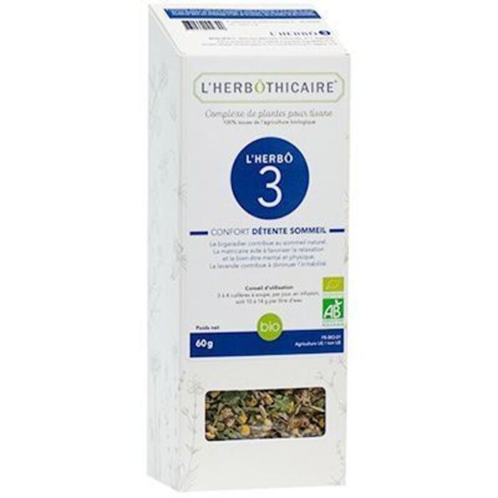 Photo de Complexe de plantes pour tisane n3 détente/sommeil bio 60g L'herbothicaire Complexe de plantes pour tisane n3 détente/sommeil bio 60g L'herbothicaire-220334