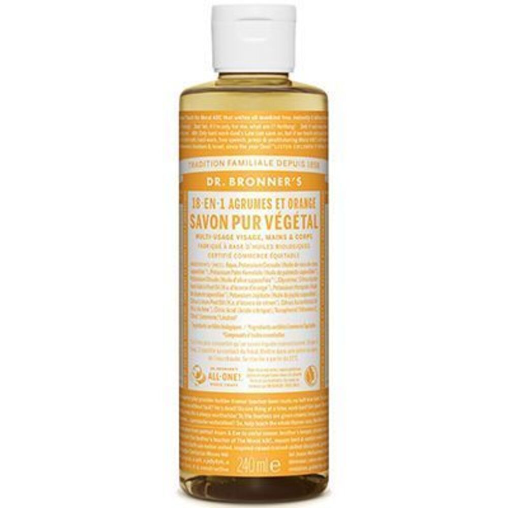 Photo de Dr bronner's savon pur végétal 18-en-1 agrumes orange 240ml Dr bronner s Dr bronner's savon pur végétal 18-en-1 agrumes orange 240ml Dr bronner s-220624