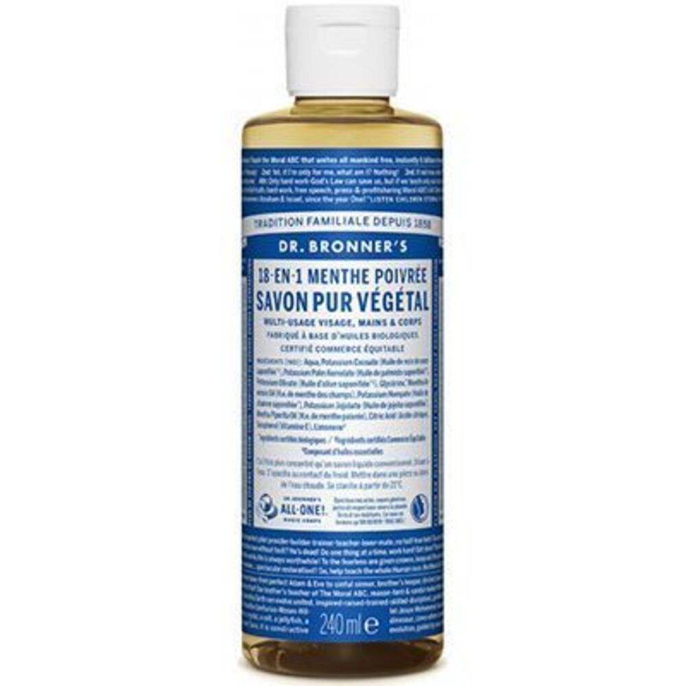 Photo de Dr bronner's savon pur végétal 18-en-1 menthe poivrée 240ml Dr bronner s Dr bronner's savon pur végétal 18-en-1 menthe poivrée 240ml Dr bronner s-220634