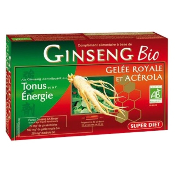 Ginseng gelee royale acerola bio - 20 ampoules de 15ml Super diet-4565