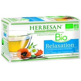 INFUSION CAMOMILLE NUIT PAISIBLE BIO 
Rooibos, Camomille, Aubépine, Coquelicot - 20 sachets - 20.0 unités - Infusion Bio - Herbesan -142202