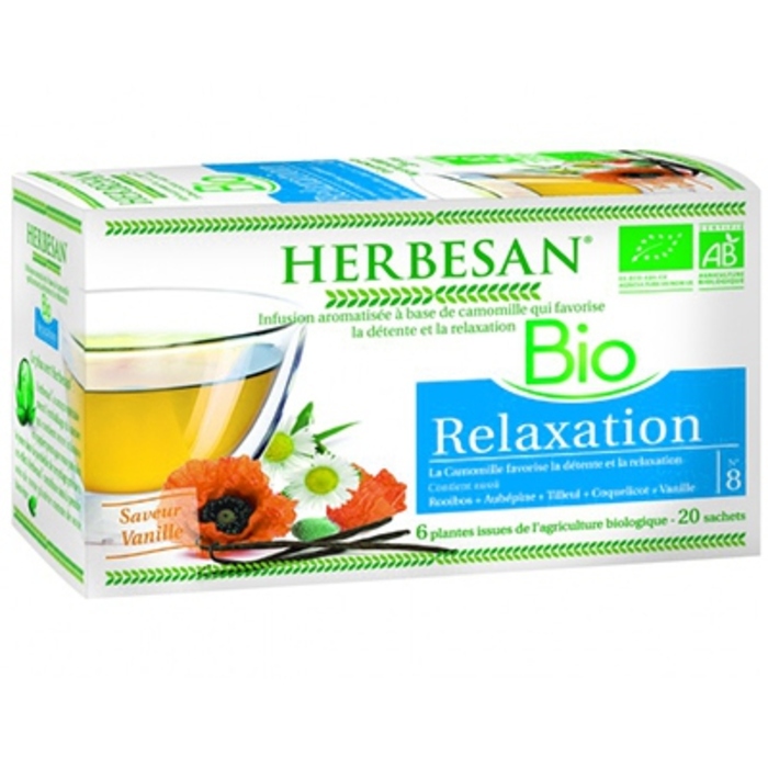 Photo de Infusion camomille nuit paisible bio
rooibos, camomille, aubépine, coquelicot - 20 sachets Herbesan Infusion camomille nuit paisible bio
rooibos, camomille, aubépine, coquelicot - 20 sachets Herbesan-142202