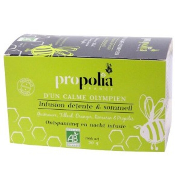 Photo de Infusion détente et nuit propolis & plantes bio - 20 sachets Propolia / apimab Infusion détente et nuit propolis & plantes bio - 20 sachets Propolia / apimab-137689