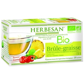 INFUSION MATE VERT BRÛLE GRAISSE BIO
Maté vert, Thé vert, Guarana, Ananas - 20 sachets - 20.0 unités - Infusion Bio - Herbesan -142200