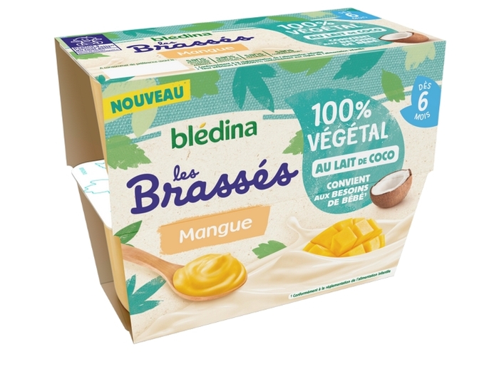 Les brasses 100% vegetal saveur lait de coco mangue des 6 mois  4x95g Bledina-232095