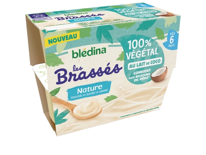 Les brasses 100% vegetal saveur lait de coco nature sucre de canne des 6 mois 4x95g Bledina-232096