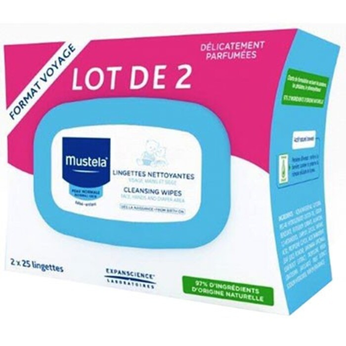 Photo de Lingettes nettoyantes peau normale 2 x 25 lingettes Mustela Lingettes nettoyantes peau normale 2 x 25 lingettes Mustela-214466