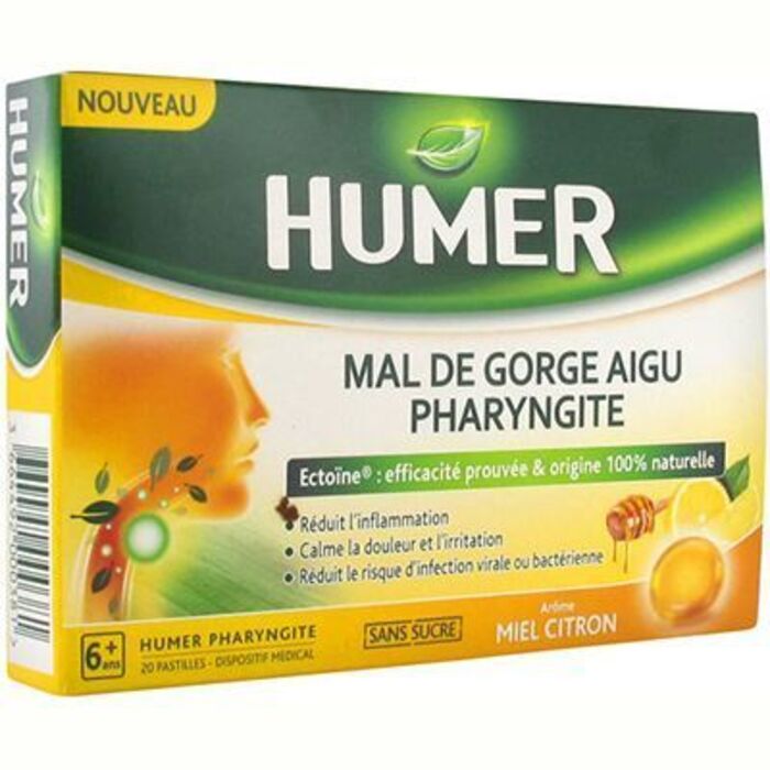 Photo de Mal de gorge aigu pharyngite sans sucre miel citron 20 pastilles Humer Mal de gorge aigu pharyngite sans sucre miel citron 20 pastilles Humer-225368