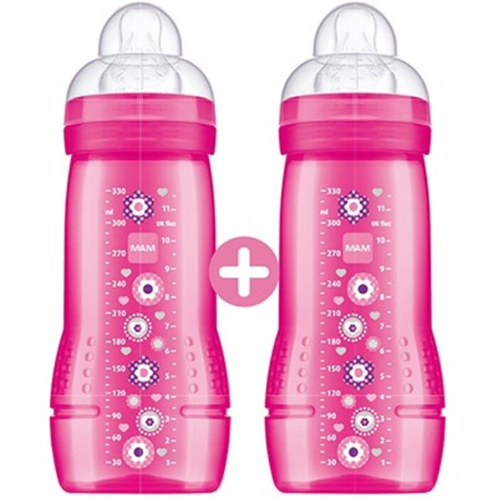 Photo de Mam biberon +6mois 330ml x2 - rose Mam Mam biberon +6mois 330ml x2 - rose Mam-143971