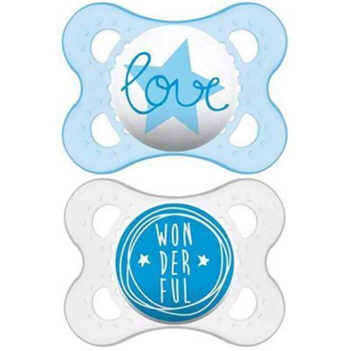 Photo de Mam décor sucette silicone 0-6mois bleu/gris x2 Mam Mam décor sucette silicone 0-6mois bleu/gris x2 Mam-223765