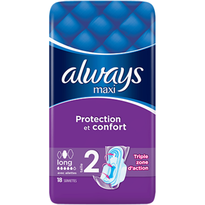 Photo de Maxi long taille 2 18 serviettes hygiéniques Always Maxi long taille 2 18 serviettes hygiéniques Always-222391