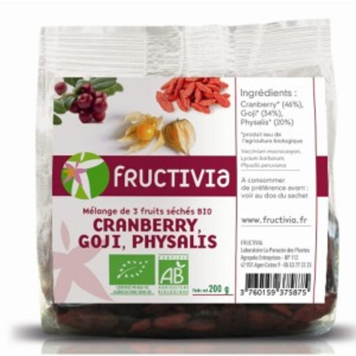 Mélange 3 fruits (cranberry, goji, physalis) bio - sachet 200 g Fructivia-136064