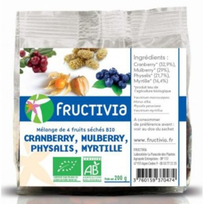 Photo de Mélange 4 fruits (cranberry, mulberry, physalis, myrtilles) bio -... Fructivia Mélange 4 fruits (cranberry, mulberry, physalis, myrtilles) bio -... Fructivia-136065