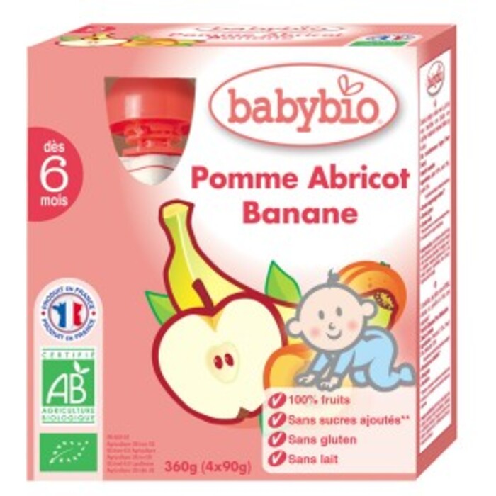 Photo de Mes fruits gourde pomme abricot banane bio 12 mois- 4 x 90 g Babybio Mes fruits gourde pomme abricot banane bio 12 mois- 4 x 90 g Babybio-133674