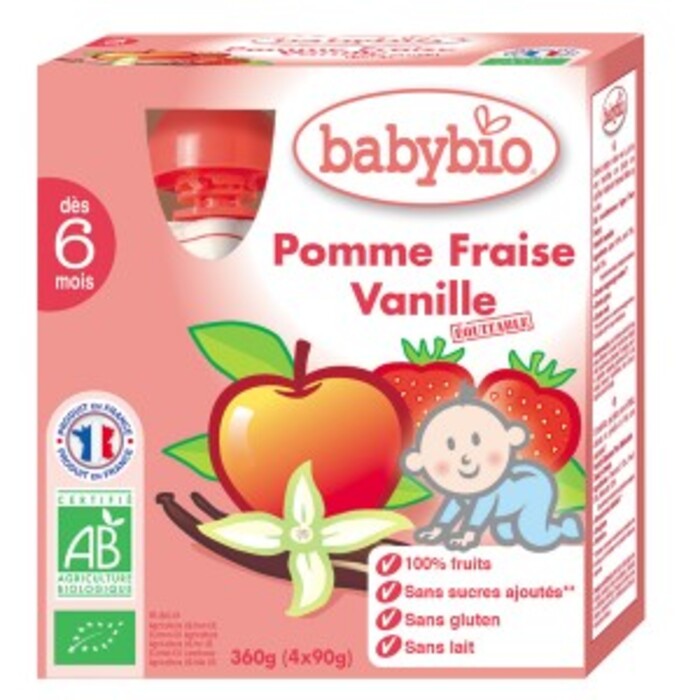 Mes fruits gourde pomme fraise vanille bio 12 mois - 4 x 90 g Babybio-133672