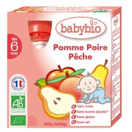 Mes fruits gourde Pomme Poire Pêche Bio 12 mois - 4 x 90 g - divers - Babybio -133673