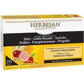 Miel+gelee royale+acerola+pollen+pamplemousse+propolis
20 ampoules de 15ml - herbesan -226795