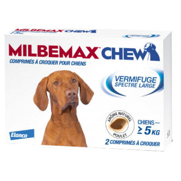 Milbemax chew vermifuge chiens +5kg 2 comprimés novartis Achat au