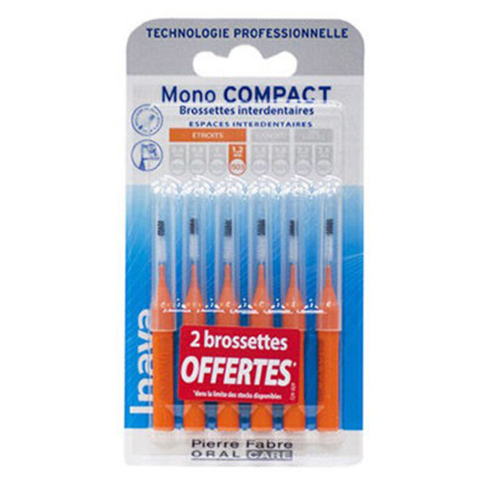 Photo de Mono compact etroit 1,2mm - 4+2 brossettes interdentaires Inava Mono compact etroit 1,2mm - 4+2 brossettes interdentaires Inava-226585