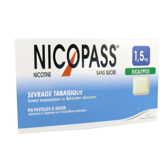 Photo de Nicopass 1,5mg sans sucre eucalyptus - 96 pastilles Pierre fabre Nicopass 1,5mg sans sucre eucalyptus - 96 pastilles Pierre fabre-206885