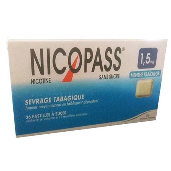 Nicopass 1,5mg sans sucre menthe fraîcheur - 36 pastilles Pierre fabre-194040
