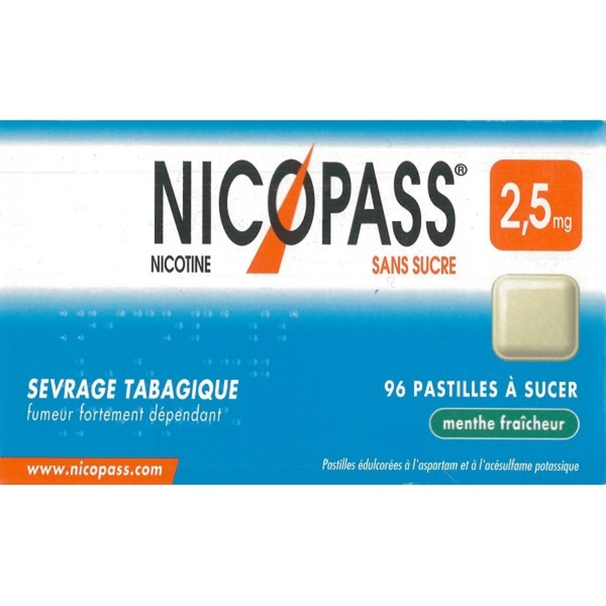 Nicopass 2,5mg sans sucre menthe fraîcheur - 96 pastilles ...