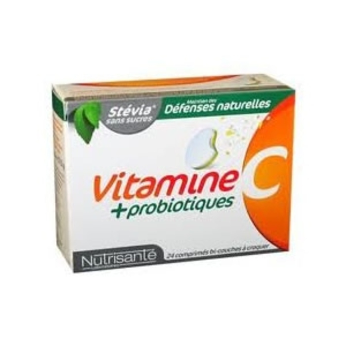 Photo de Nutrisante vitamine c + probiotiques 24 comprimés à croquer Nutrisanté Nutrisante vitamine c + probiotiques 24 comprimés à croquer Nutrisanté-148316