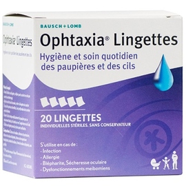 Ophtaxia boite de 20 lingettes - ophtamologie - bausch & lomb -205527
