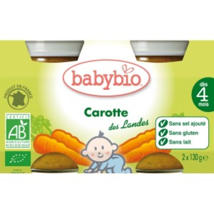 Photo de Petits pots carotte bio - dès 4mois - 2x130g Babybio Petits pots carotte bio - dès 4mois - 2x130g Babybio-133617