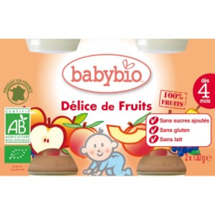 Photo de Petits pots délice de fruits bio - dès 4 mois- 2x130g Babybio Petits pots délice de fruits bio - dès 4 mois- 2x130g Babybio-133637