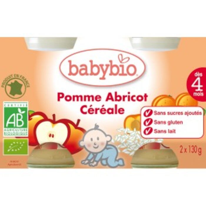 Photo de Petits pots pomme/abricot/céréales bio - dès 4... Babybio Petits pots pomme/abricot/céréales bio - dès 4... Babybio-133632
