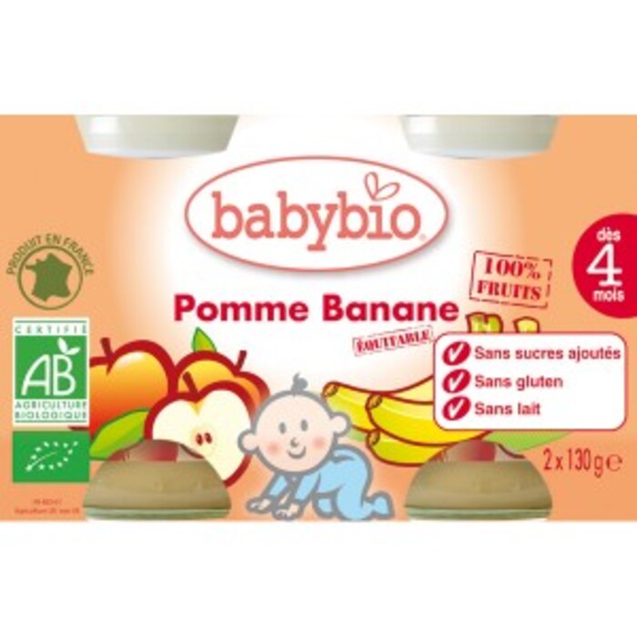 Petits pots pomme/banane bio - dès 4 mois- 2x130g Babybio-133636