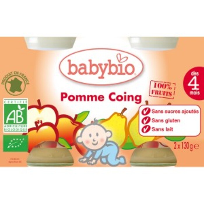 Photo de Petits pots pomme/coing bio - dès 4 mois- 2x130g Babybio Petits pots pomme/coing bio - dès 4 mois- 2x130g Babybio-133634