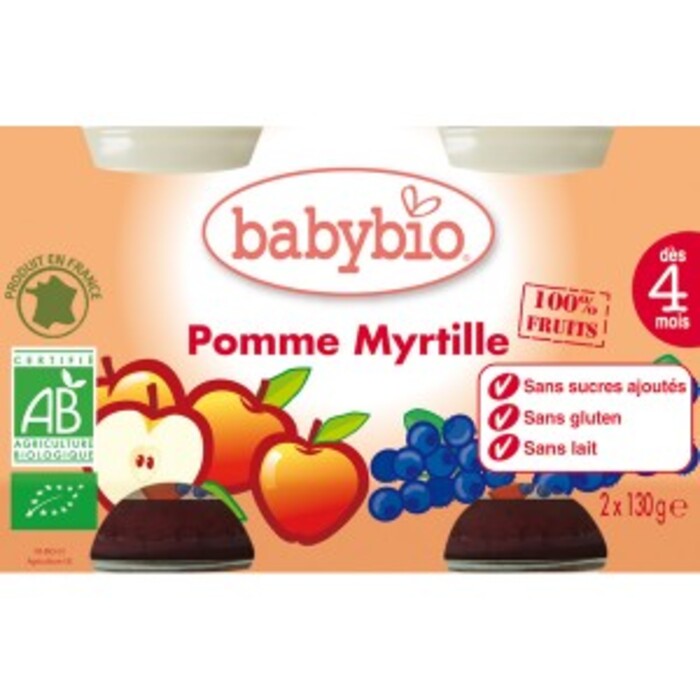 Photo de Petits pots pomme/myrtille bio - dès 4 mois- 2x130g Babybio Petits pots pomme/myrtille bio - dès 4 mois- 2x130g Babybio-133633