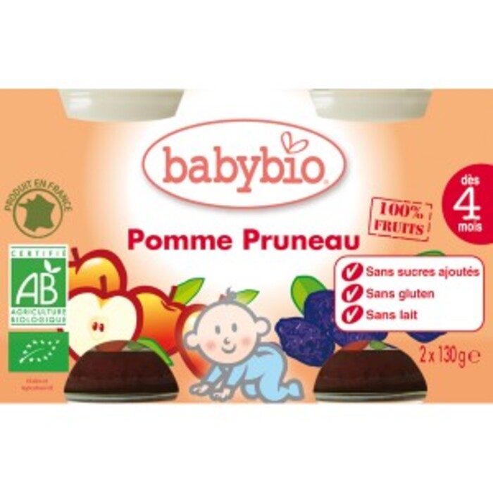 Photo de Petits pots pomme/pruneau bio - dès 4 mois- 2x130g Babybio Petits pots pomme/pruneau bio - dès 4 mois- 2x130g Babybio-133635