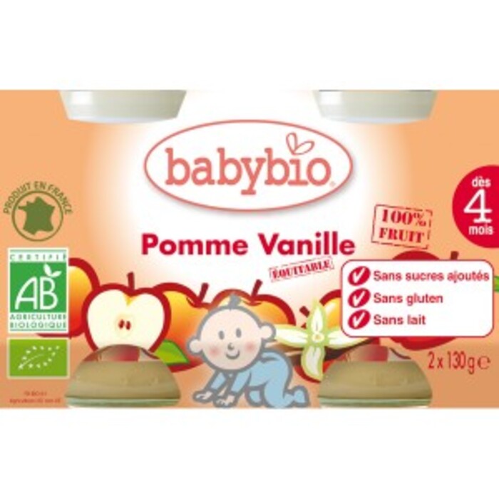 Photo de Petits pots pomme/vanille bio - dès 4 mois- 2x130g Babybio Petits pots pomme/vanille bio - dès 4 mois- 2x130g Babybio-133629