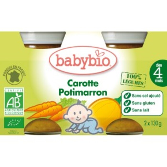 Petits pots potimarron/carotte bio -dès 4 mois - 2 x130g Babybio-133618
