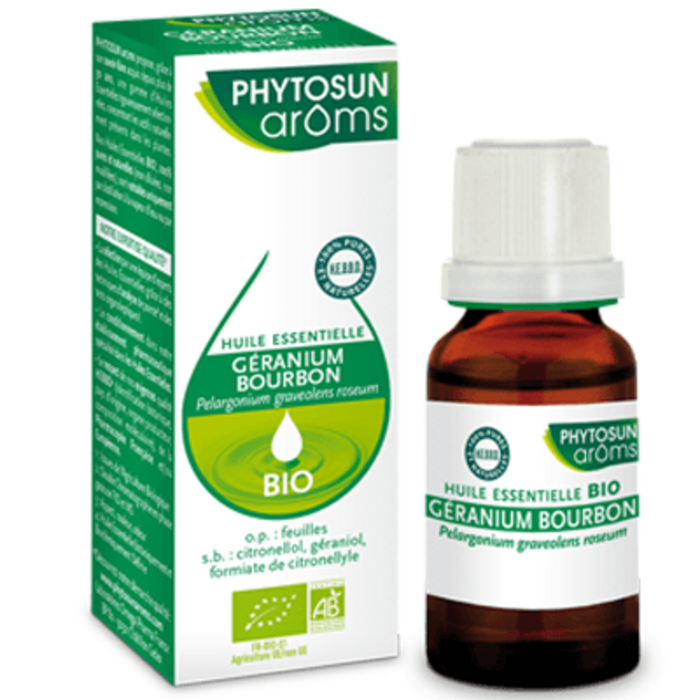 Photo de Phytosun aroms huile essentielle géranium bourbon bio 10ml Phytosun arôms Phytosun aroms huile essentielle géranium bourbon bio 10ml Phytosun arôms-223650