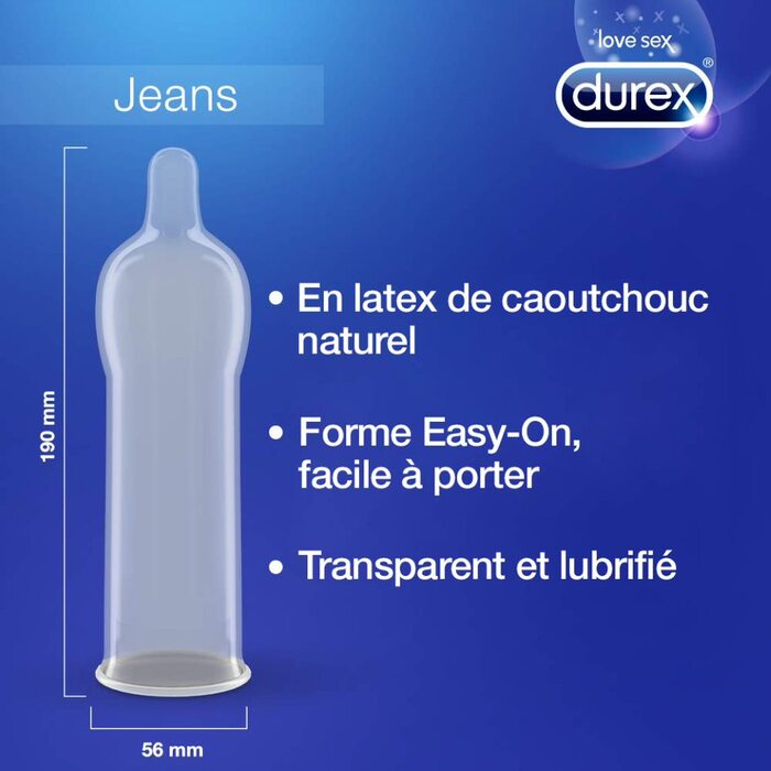 Préservatifs classic jeans - préservatifs lubrifiés - boite de 3 préservatifs Durex-148012
