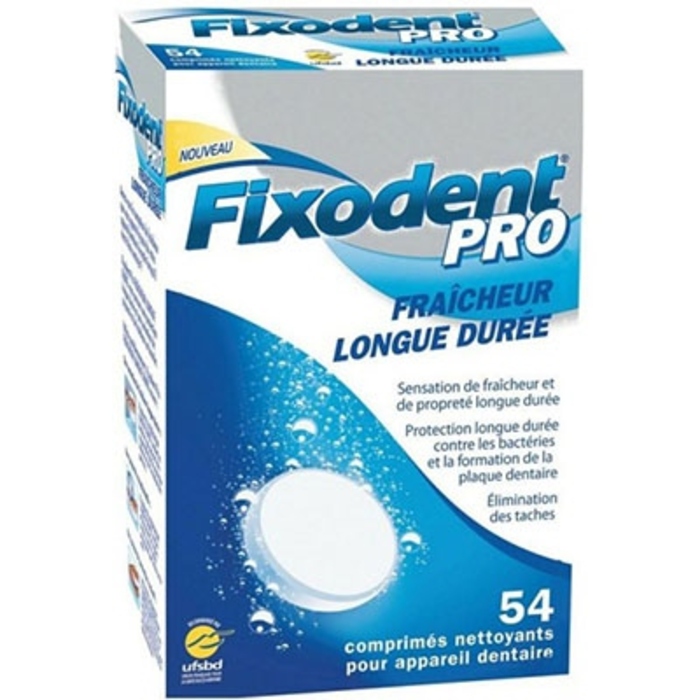 Photo de Pro extra fraîcheur longue durée 54 comprimés nettoyants Fixodent Pro extra fraîcheur longue durée 54 comprimés nettoyants Fixodent-145774