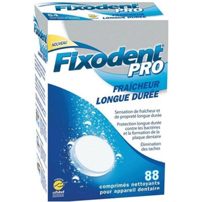 Photo de Pro extra fraîcheur longue durée 88 comprimés nettoyants Fixodent Pro extra fraîcheur longue durée 88 comprimés nettoyants Fixodent-145664