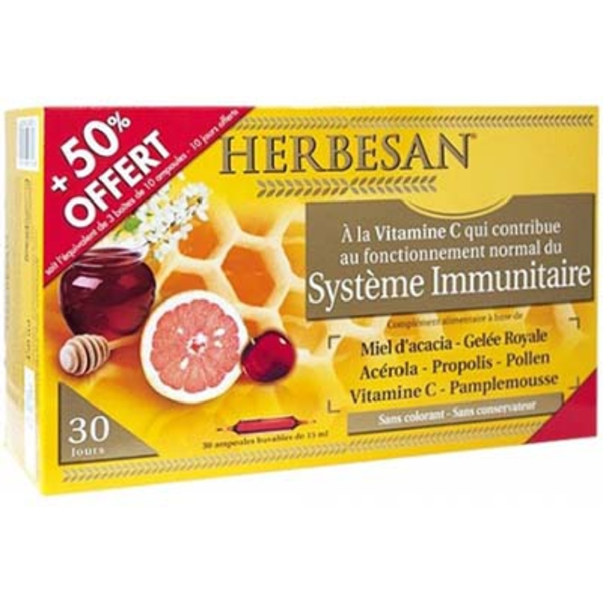 Propolis gelée royale 30 ampoules 30.0 unites vitalité herbesan